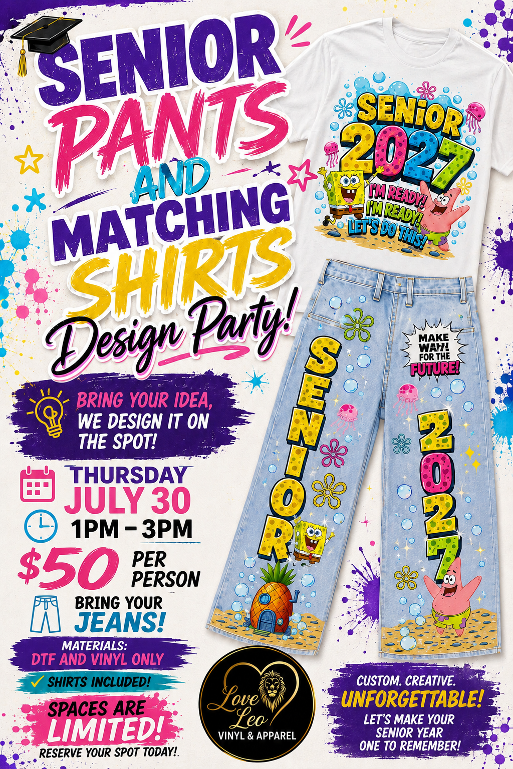 Senior jeans and matching shirt design party